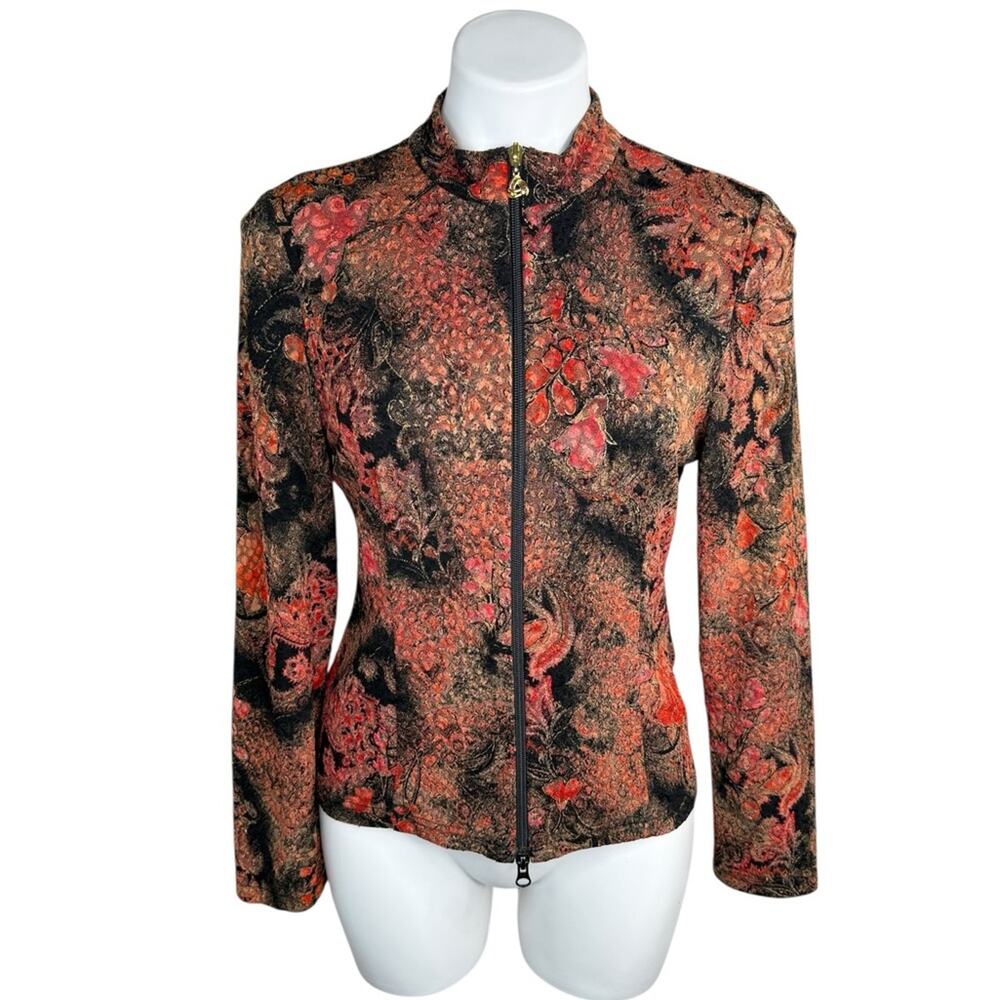 Vintage Y2K Joseph Ribkoff Red Black Floral Stretch Jacket Size 12 Fall